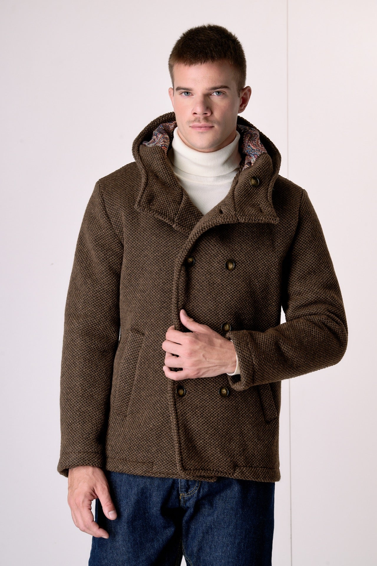 Peacot Doppiopetto punto riso Moro con fodera interna in Tessuto V2