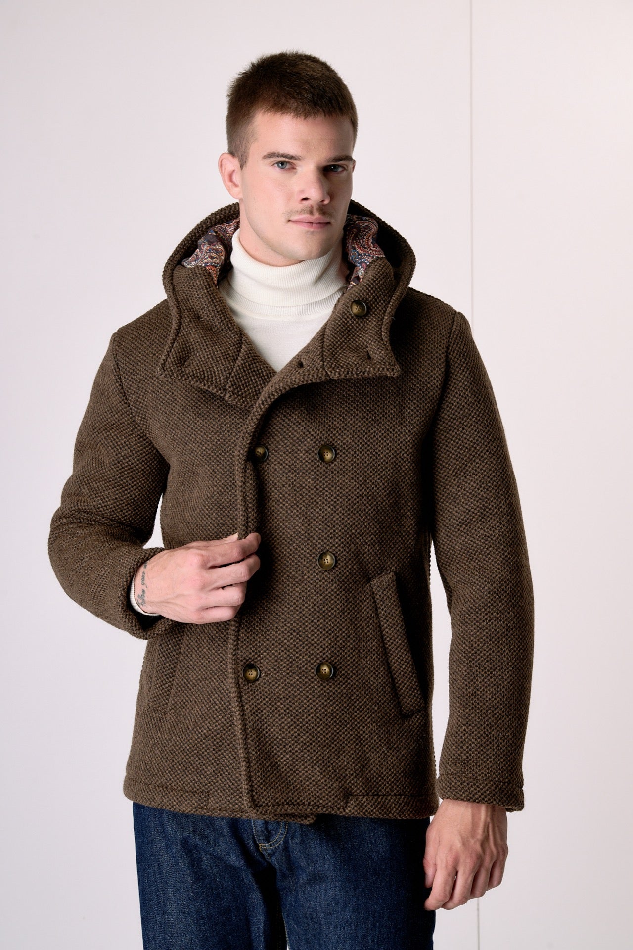 Peacot Doppiopetto punto riso Moro con fodera interna in Tessuto V2