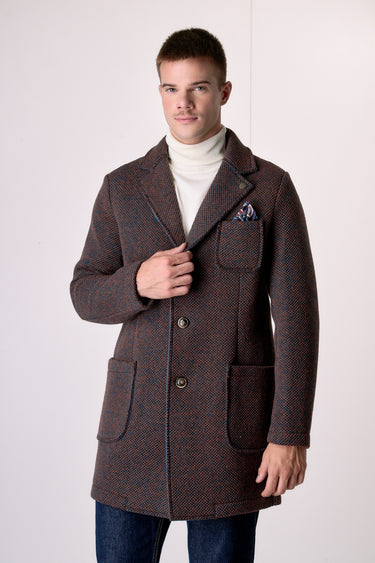 Cappotto Monopetto punto riso Multicolor Moro accoppiato con pochette in Tessuto V2