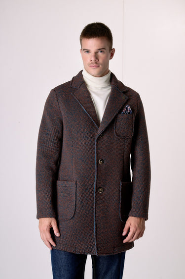 Cappotto Monopetto punto riso Multicolor Moro accoppiato con pochette in Tessuto V2