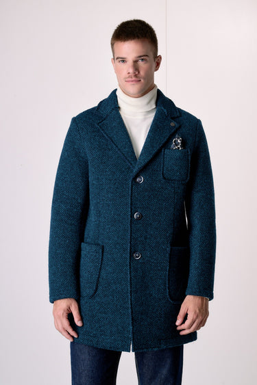 Cappotto Monopetto punto riso Multicolor Blu accoppiato con pochette in Tessuto V2