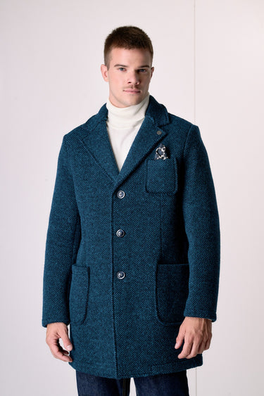 Cappotto Monopetto punto riso Multicolor Blu accoppiato con pochette in Tessuto V2