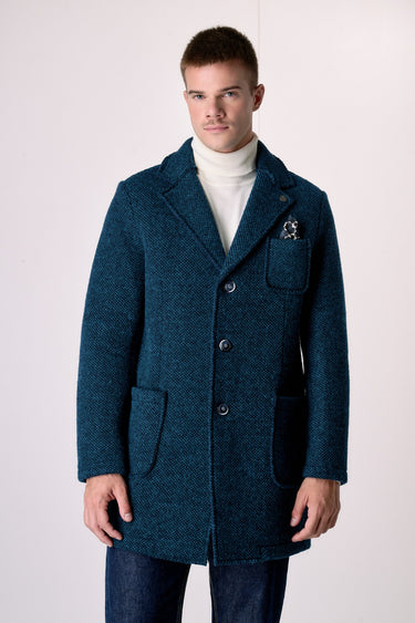 Cappotto Monopetto punto riso Multicolor Blu accoppiato con pochette in Tessuto V2