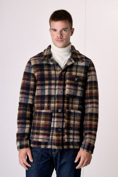 Saharan jacket in boiled wool with multicolored blue check and internal lining in V2 fabric