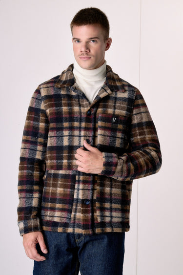Saharan jacket in boiled wool with multicolored blue check and internal lining in V2 fabric