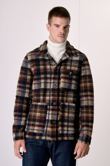 Saharan jacket in boiled wool with multicolored blue check and internal lining in V2 fabric