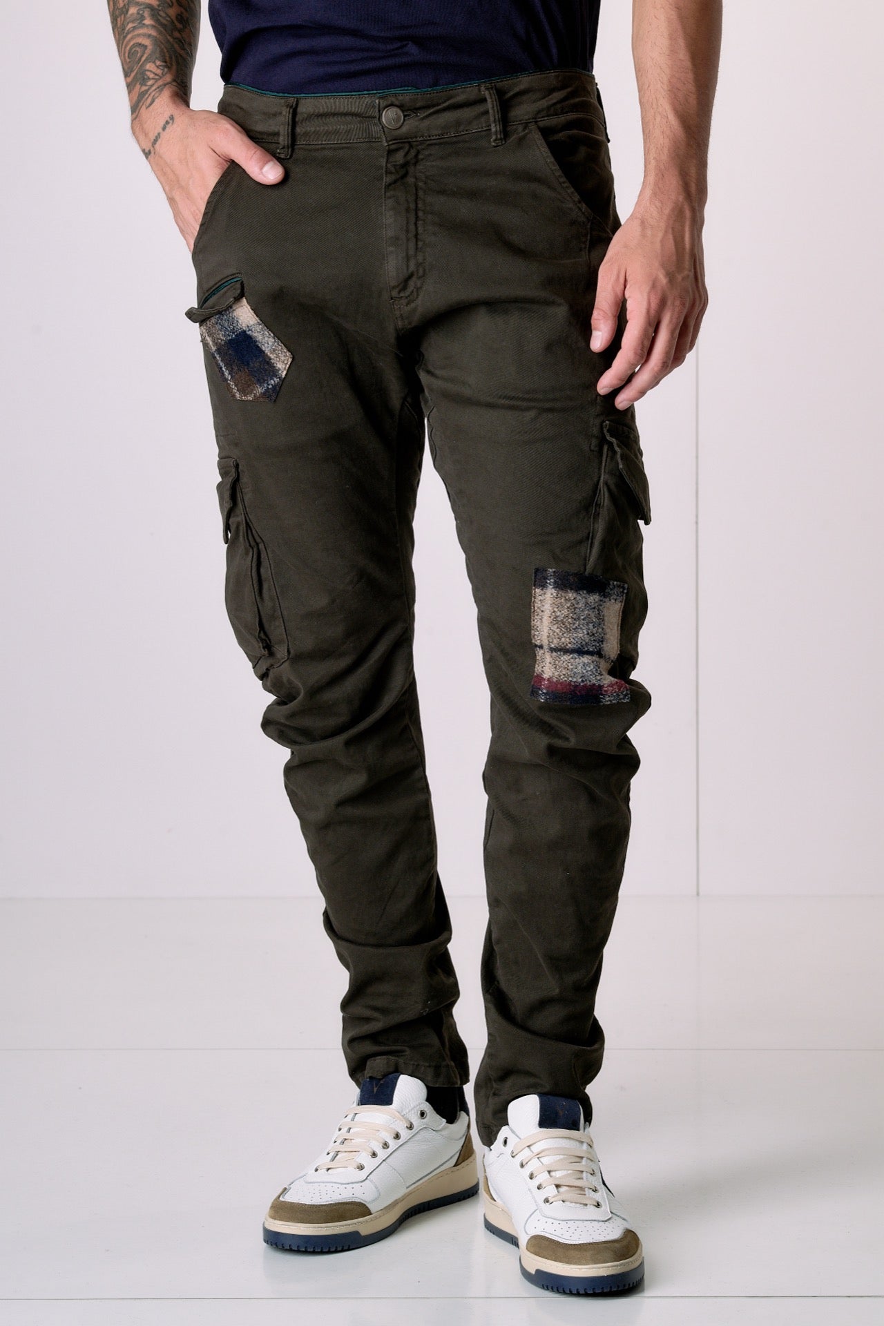 TEXAS - Cargo Slim Moro con Patchwork in tessuto V2