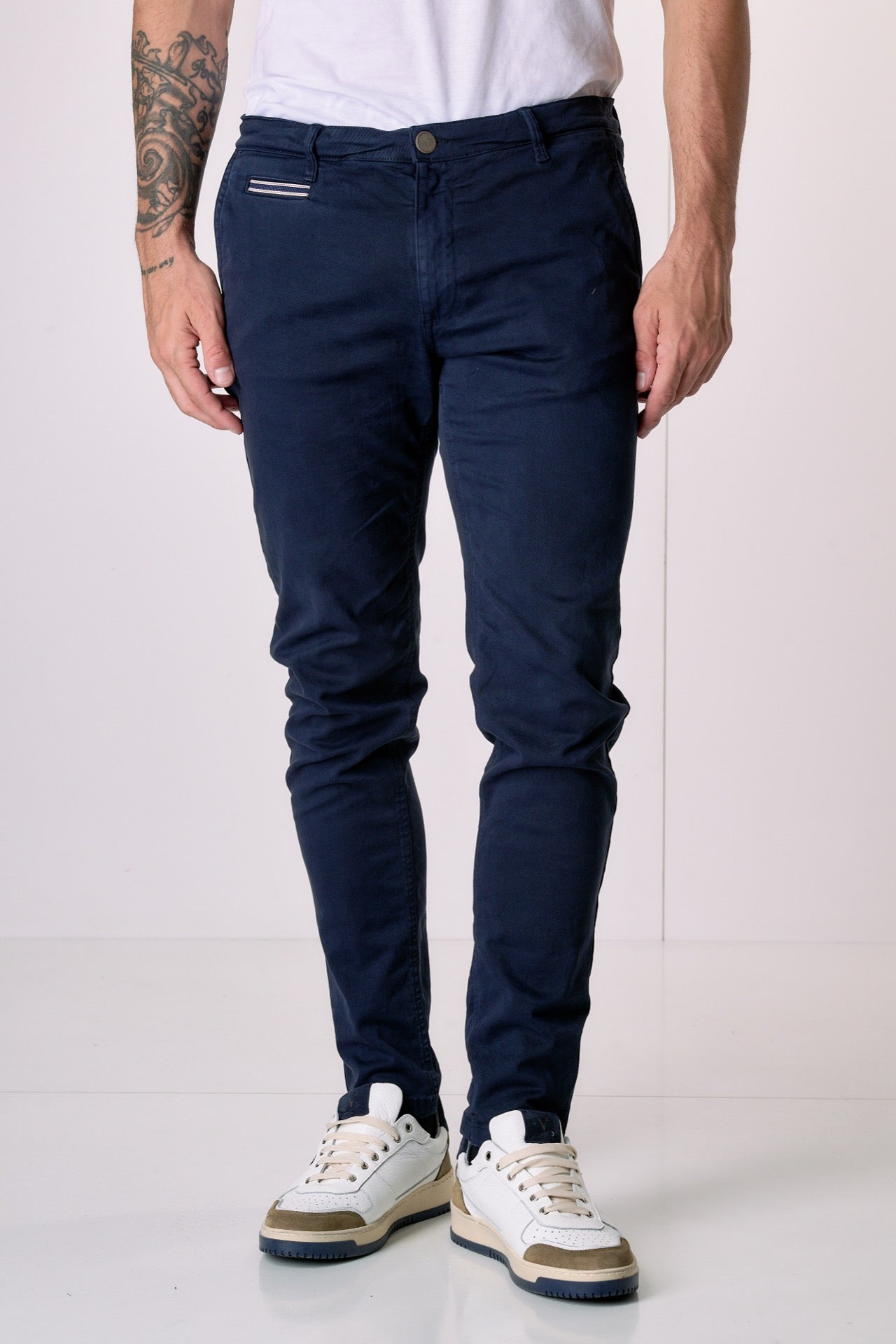 ROMA - Chino in cotone elasticizzato Blu con Salpa in tessuto V2