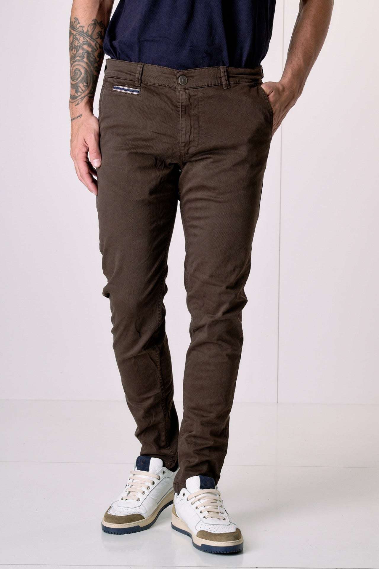 ROMA - Chino in cotone elasticizzato Moro con Salpa in tessuto V2