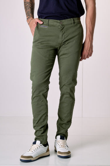 ROMA - Chino in cotone elasticizzato Verde Militare con Salpa in tessuto V2