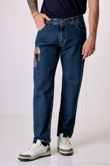 DETROIT - Jeans Loose Fit - Blu con patch frontali e salpa in tessuto V2