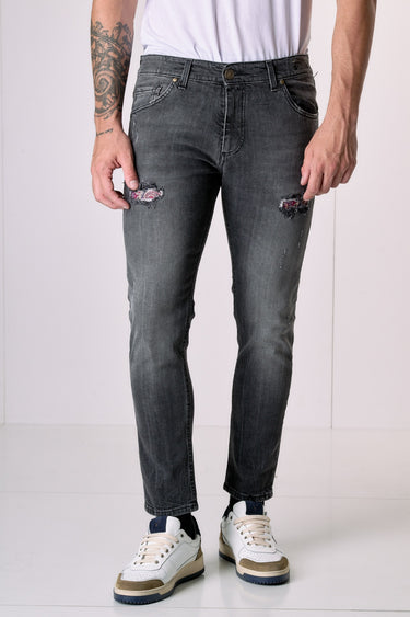 LONDON - Jeans Slim Fit - Antracite con doppia Patch frontale e tasca in tessuto V2