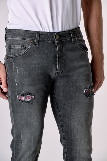 LONDON - Jeans Slim Fit - Antracite con doppia Patch frontale e tasca in tessuto V2