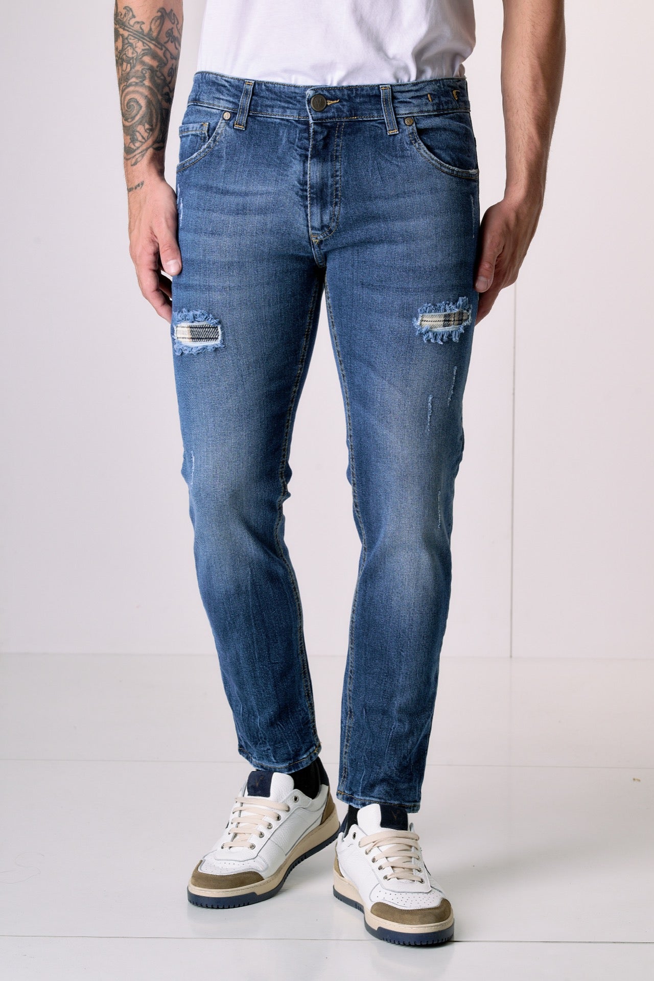 LONDON - Jeans Slim Fit - Blu con doppia Patch frontale e tasca in tessuto V2