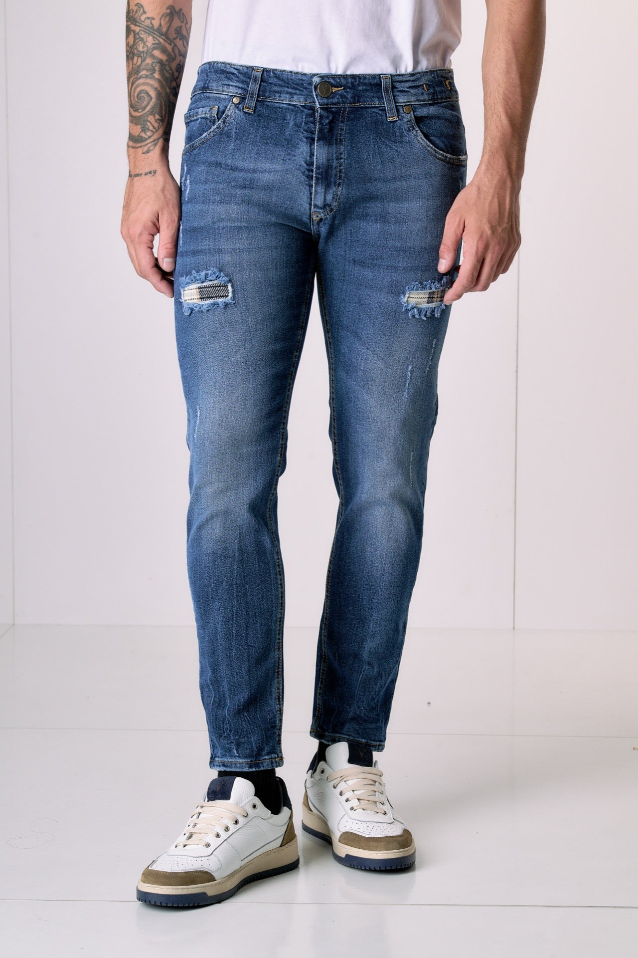 LONDON - Jeans Slim Fit - Blu con doppia Patch frontale e tasca in tessuto V2