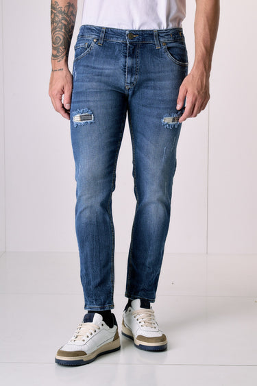 LONDON - Slim Fit Jeans - Blue with double front patch and fabric pocket V2