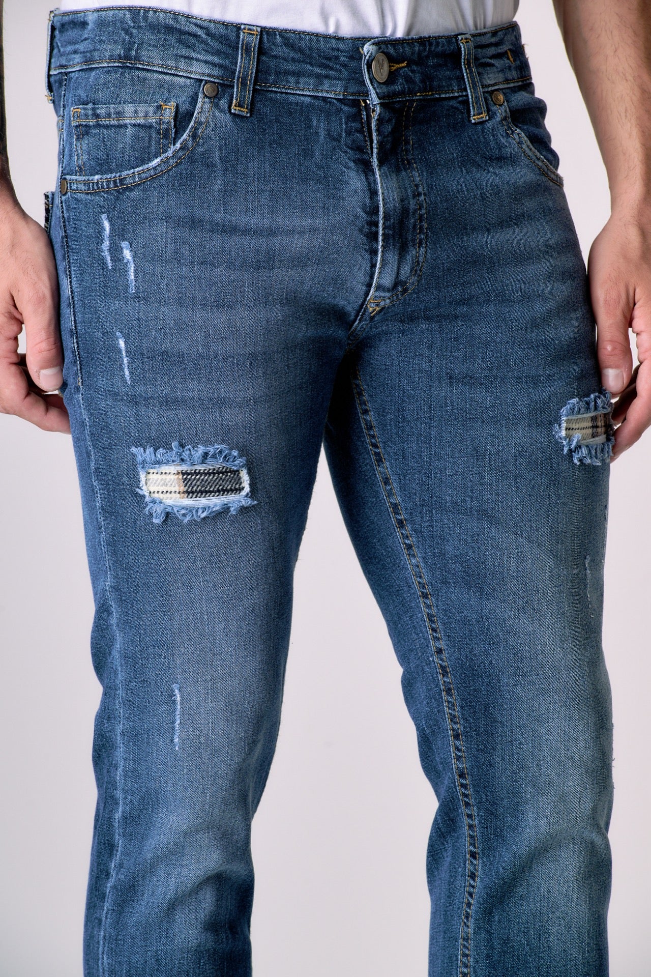 LONDON - Jeans Slim Fit - Blu con doppia Patch frontale e tasca in tessuto V2