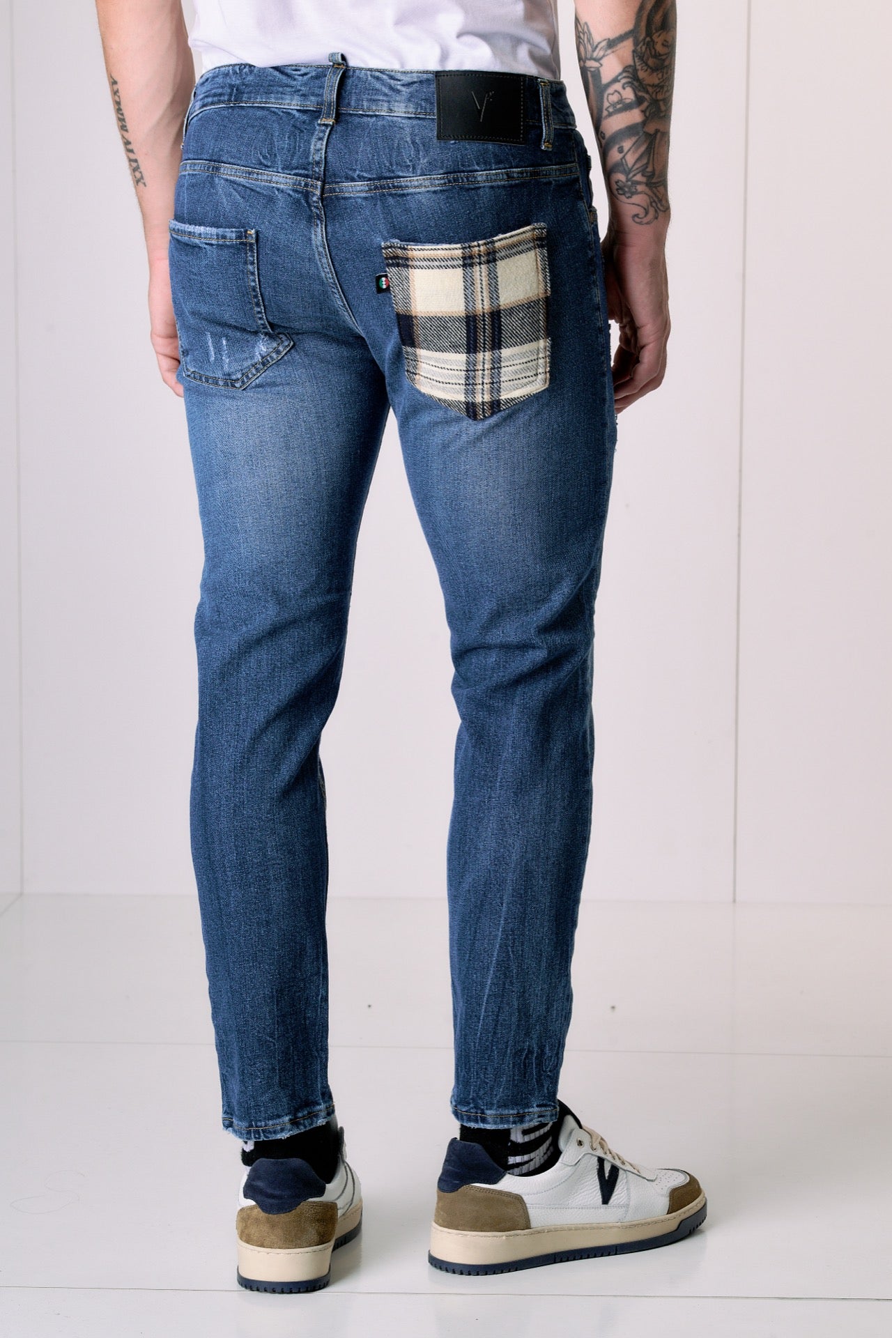 LONDON - Jeans Slim Fit - Blu con doppia Patch frontale e tasca in tessuto V2