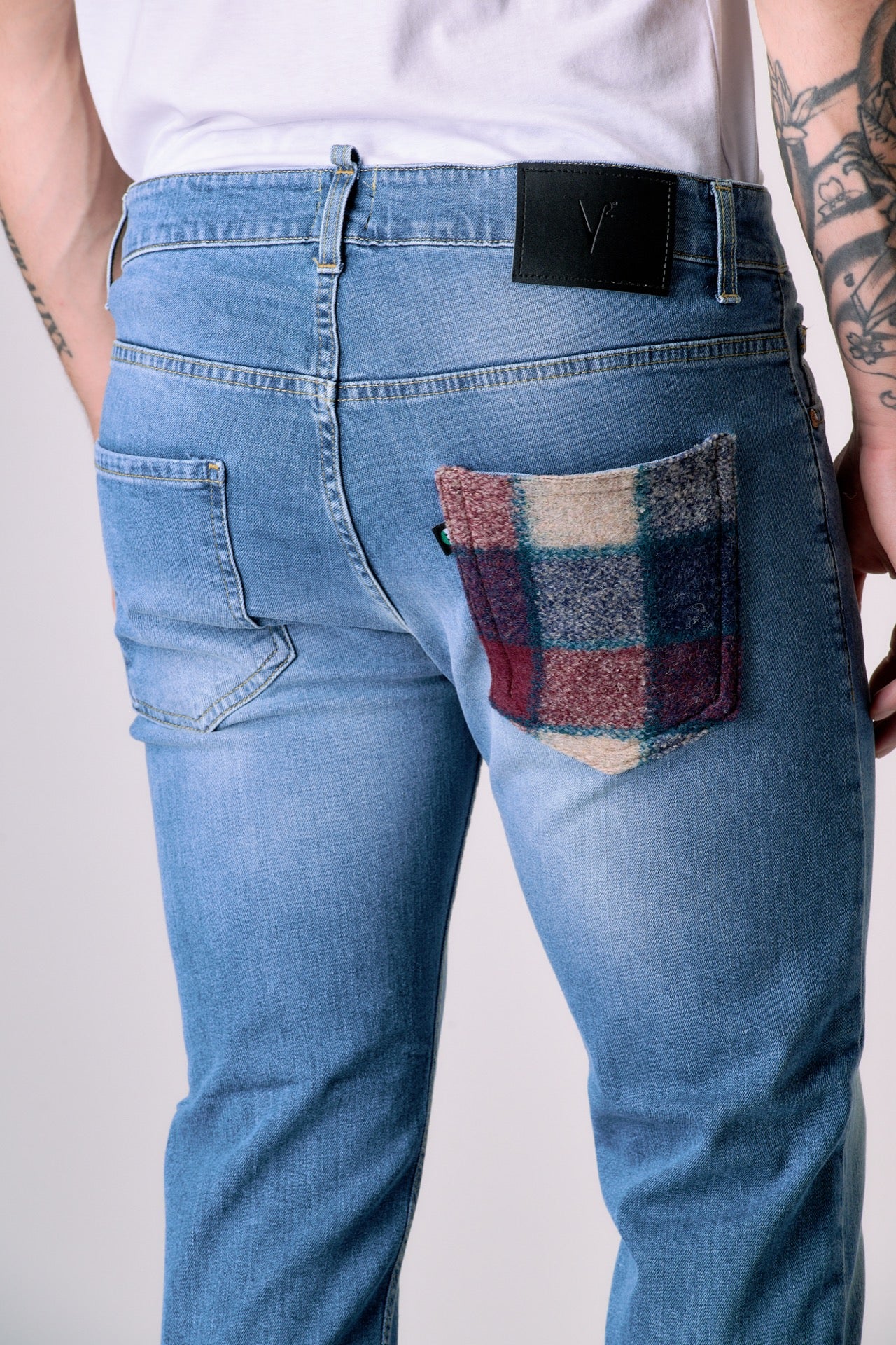 NEW YORK - Pantalone Slim Fit - Azzurro con tasca in tessuto V2