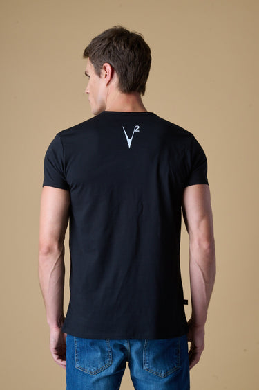 T-Shirt slim Nera con Taschino in tessuto V2