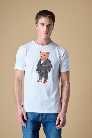 T-Shirt Panna con stampa Teddy e inserti in tessuto V2