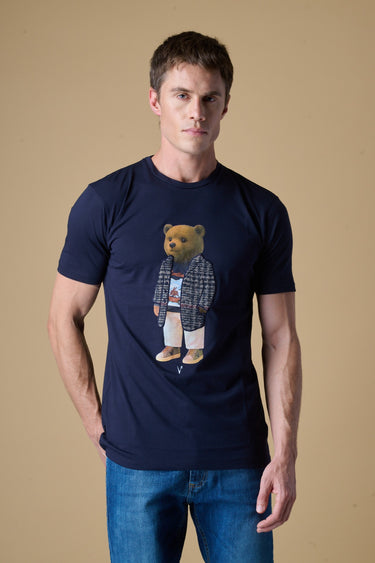 T-Shirt Blu con stampa Teddy e inserti in tessuto V2