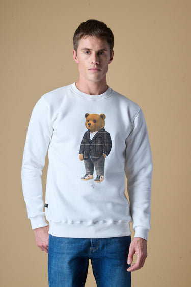 Felpa Girocollo Panna con stampa Teddy e ricamo in tessuto V2