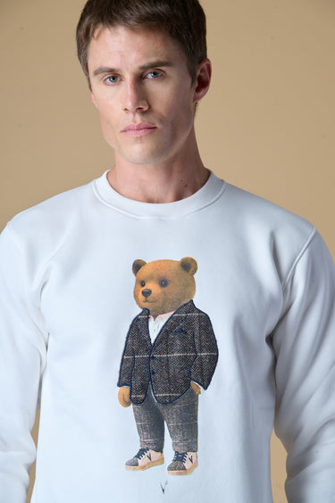 Felpa Girocollo Panna con stampa Teddy e ricamo in tessuto V2