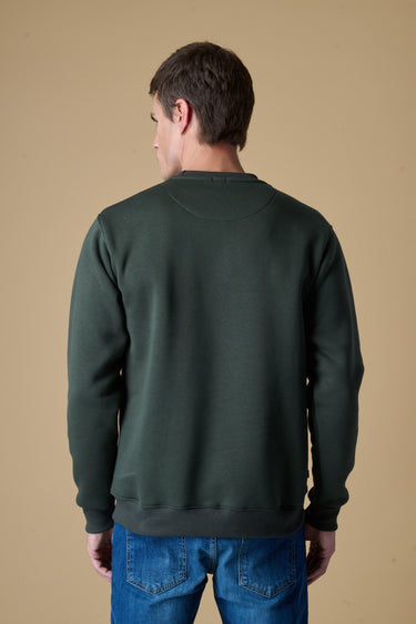 Felpa Girocollo Verde Militare con stampa Teddy e ricamo in tessuto V2