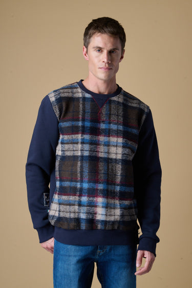 Felpa Wool Girocollo Blu con fronte in tessuto V2