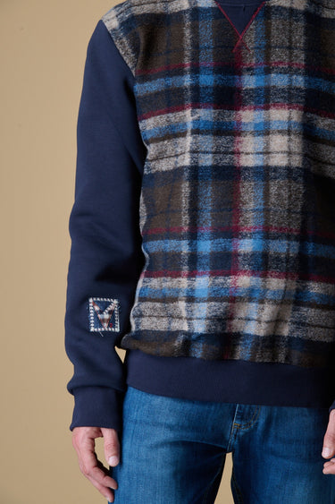 Felpa Wool Girocollo Blu con fronte in tessuto V2