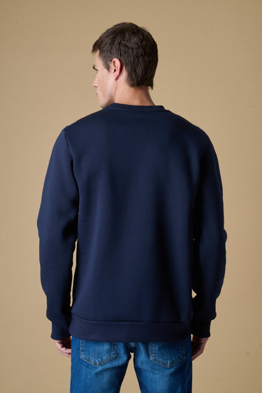 Felpa Wool Girocollo Blu con fronte in tessuto V2