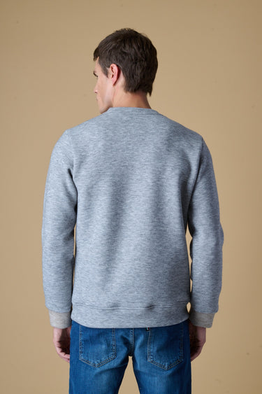 Felpa Girocollo Double Grigio Perla con taschino ricamato in tessuto V2