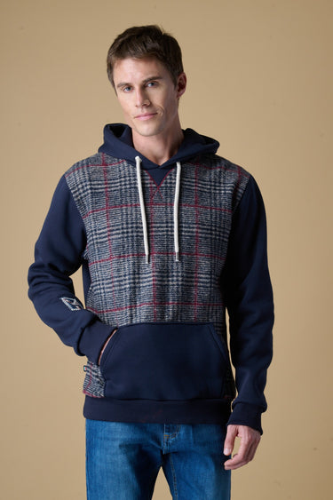 Felpa Wool con Cappuccio Blu con fronte in tessuto V2