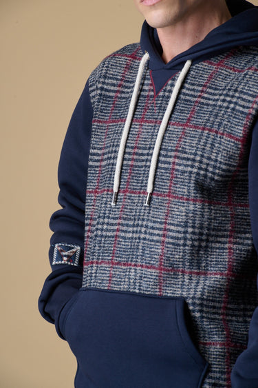 Felpa Wool con Cappuccio Blu con fronte in tessuto V2