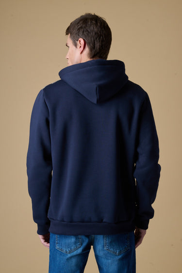 Felpa Wool con Cappuccio Blu con fronte in tessuto V2