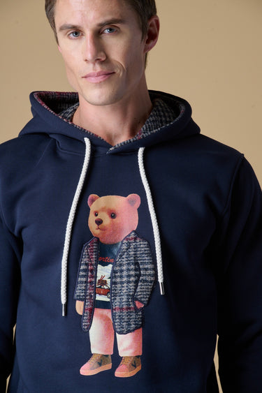 Felpa con Cappuccio Blu con stampa Teddy e ricamo in tessuto V2