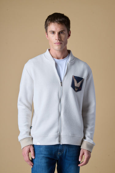 Felpa Bomber Zip Double Burro con taschino ricamato in tessuto V2