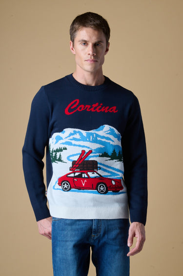 Maglione Girocollo con intarsio Jaquard Cortina Blu