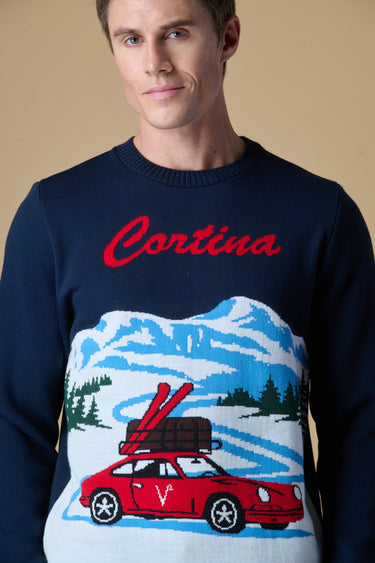 Maglione Girocollo con intarsio Jaquard Cortina Blu