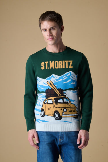 Maglione Girocollo con intarsio Jaquard St. Moritz Verde