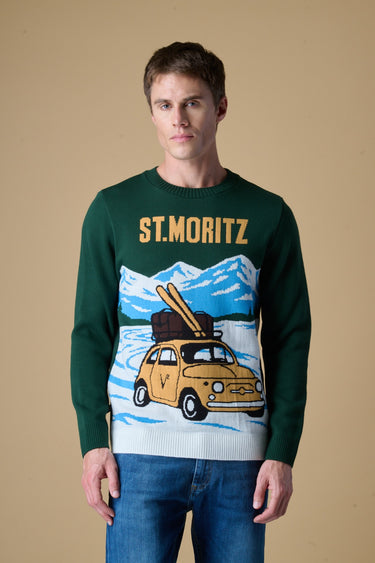 Maglione Girocollo con intarsio Jaquard St. Moritz Verde