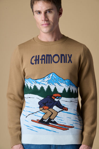 Maglione Girocollo con intarsio Jaquard Chamonix Cammello