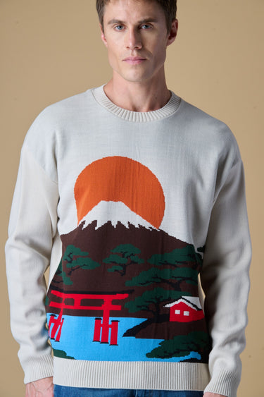 Maglione Girocollo Oversize con intarsio Jaquard Japan Vulcano
