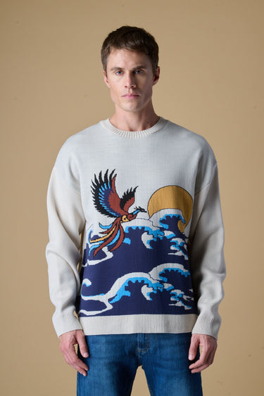 Maglione Girocollo Oversize con intarsio Jaquard Japan Fenice