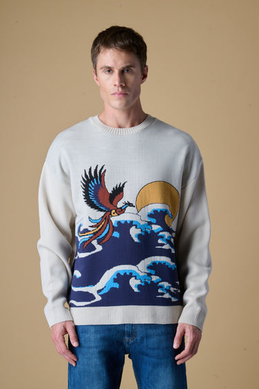 Maglione Girocollo Oversize con intarsio Jaquard Japan Fenice