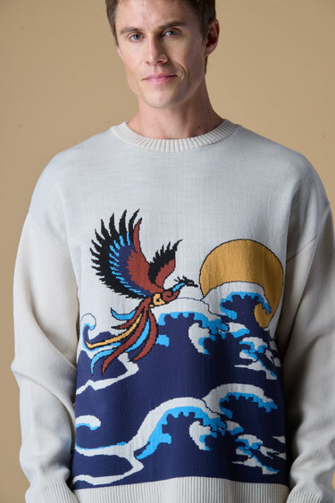 Maglione Girocollo Oversize con intarsio Jaquard Japan Fenice