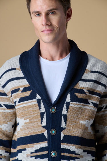 Cardigan Sciallato con intarsio Jaquard Aztec Sabbia