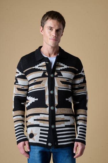Cardigan Sahariana con intarsio Jaquard Aztec Nero