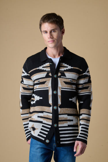 Cardigan Sahariana con intarsio Jaquard Aztec Nero